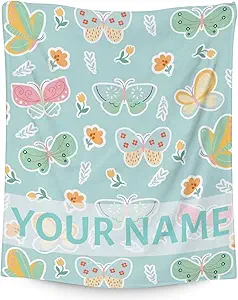 Personalized Butterfly Blanket Gifts with Name - 30"x40" Cute Throw for Women, Girls - Green Soft Fuzzy Blankets for Couch & Office