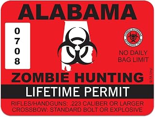 Red Alabama Zombie Hunting Permit Sticker Decal 2"x1.5"