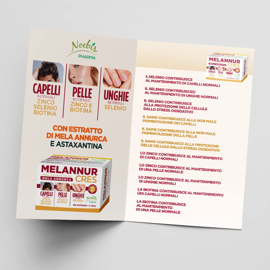 MelannurCres – Elisir per i Capelli – 60 Capsule – con Estratto di Mela Annurca Zinco Rame Selenio Biotina Astaxantina