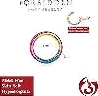 Vista 24 de Forbidden Body Jewelry - Piercing para la nariz de acero quirúrgico 316L con bisagra, 14G, 16G, 18G, diámetro de 15/64, 5/16, 25/64, 15/32 pulgadas