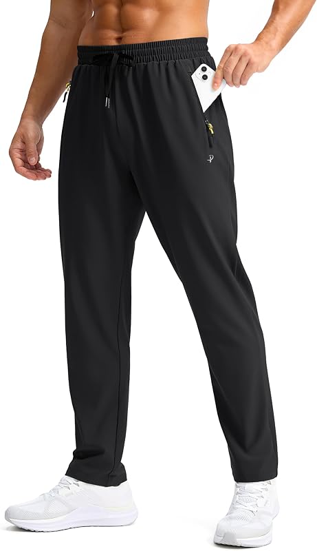 Pudolla Mens Sweatpants with Pockets Quick Dry Water Resistant Lightweight Outdoor Athletic Workout Sports Pants(Black XL)