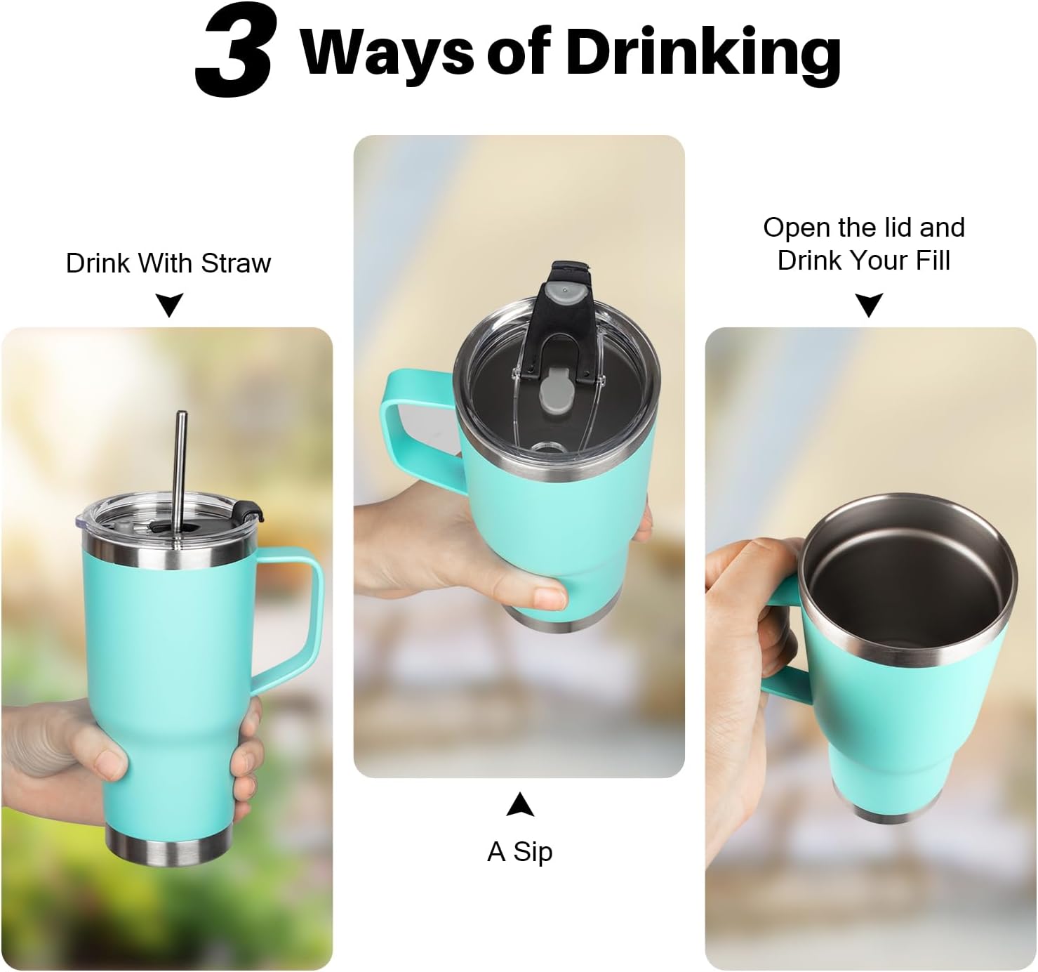 20 oz Tumbler with Handle, Stainless Steel Insulated Tumbler with Lid and Straw, Double Wall Vacuum Coffee Mug Tumbler, Insulated Coffee Thermal Cup for Cold and Hot (Mint Green) - Image 6