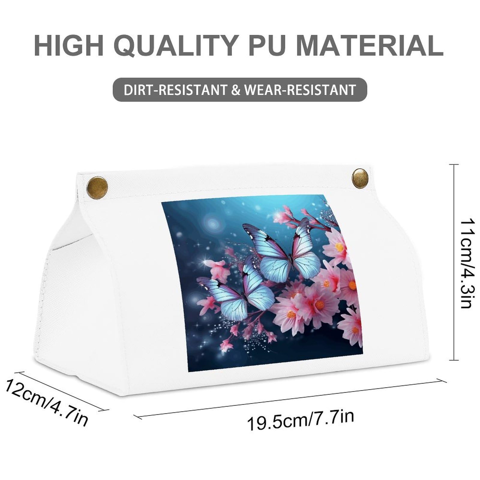 Butterfly Blossoms White Tissue Box Cover Rectangle PU Leather Cover for Tissue Boxes Modern Tissue Holder for Bathroom Office Tissue Holders Decorative Cute Napkin Holder for Kitchen Bedroom