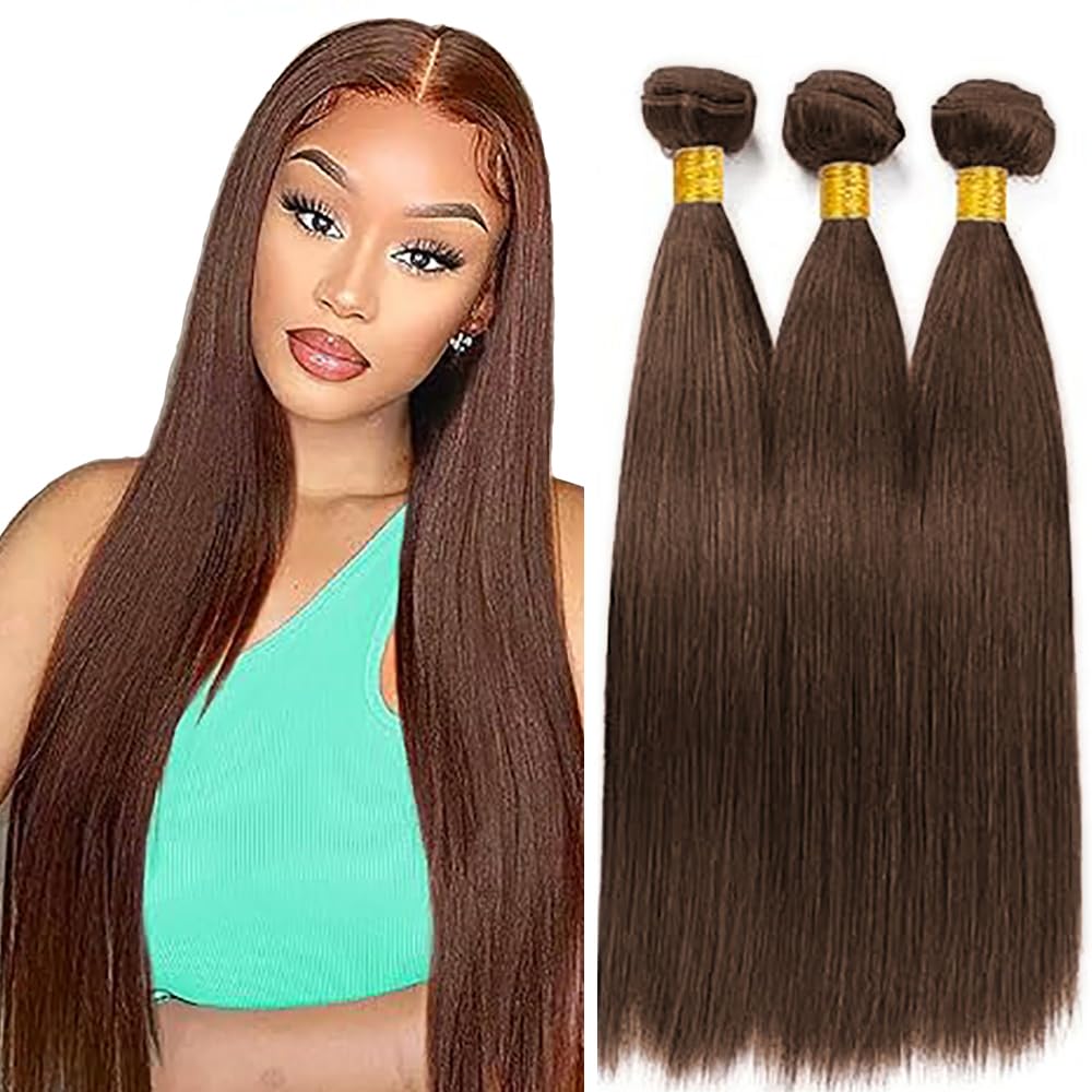 Hxxcoup #4 Chocolate Brown Color Human Hair Bundles Straight 28 30 32 Inch Weave 3 Bundles Total 300g Unprocessed Virgin Remy Double Weft Human Hair Extension For Women