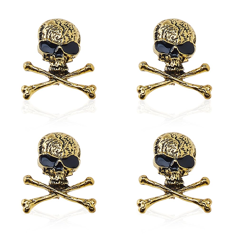 SUPERFINDINGS 4 Spille in Oro Antico con Teschi gotici e Ossa Incrociate, Spille in Lega Stile Punk, Decorazioni per Costumi di Halloween per Donne e Uomini, Cappotti, Giacche di Stoffa