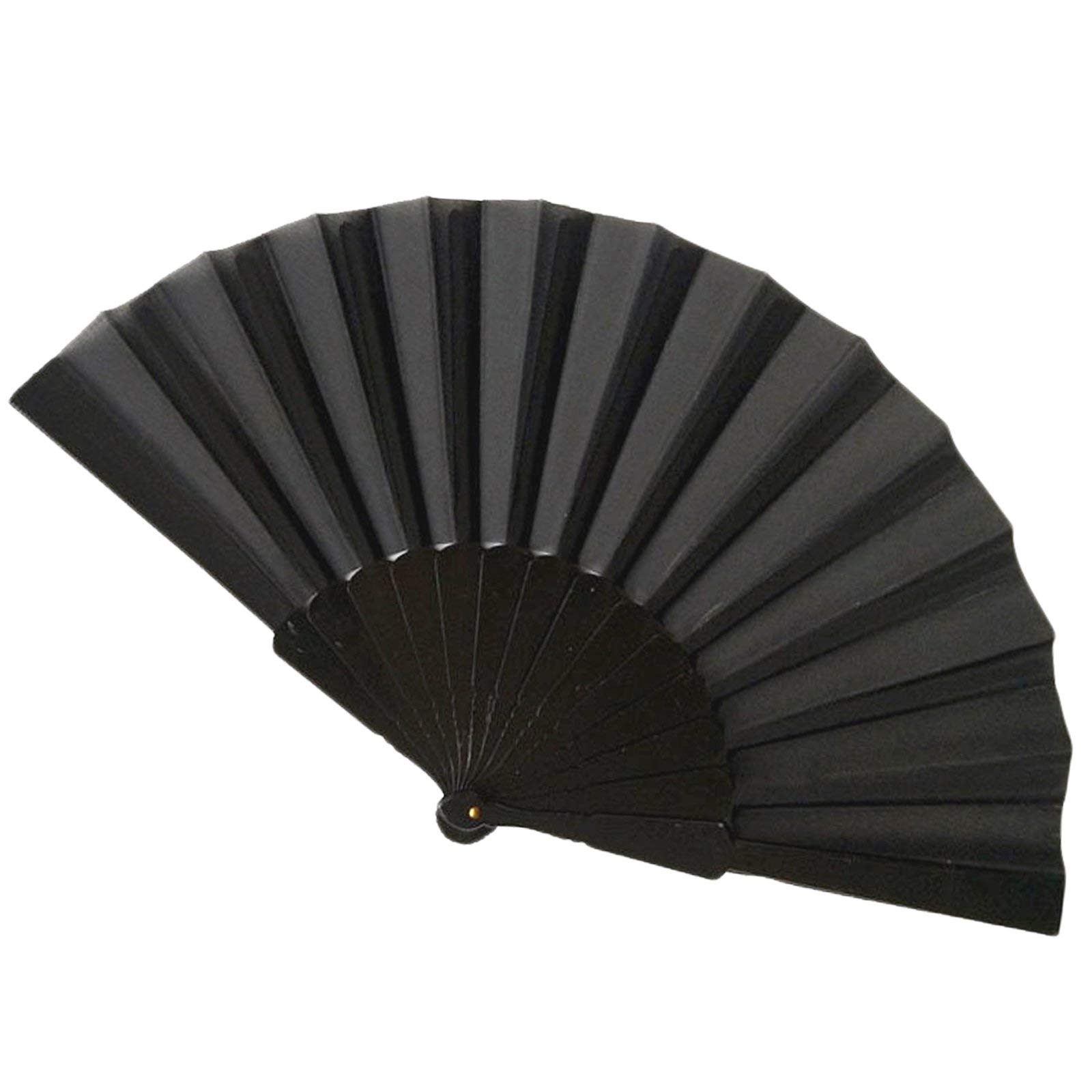 Ws Uk Black Fabric Handheld Folding Fan [Black]