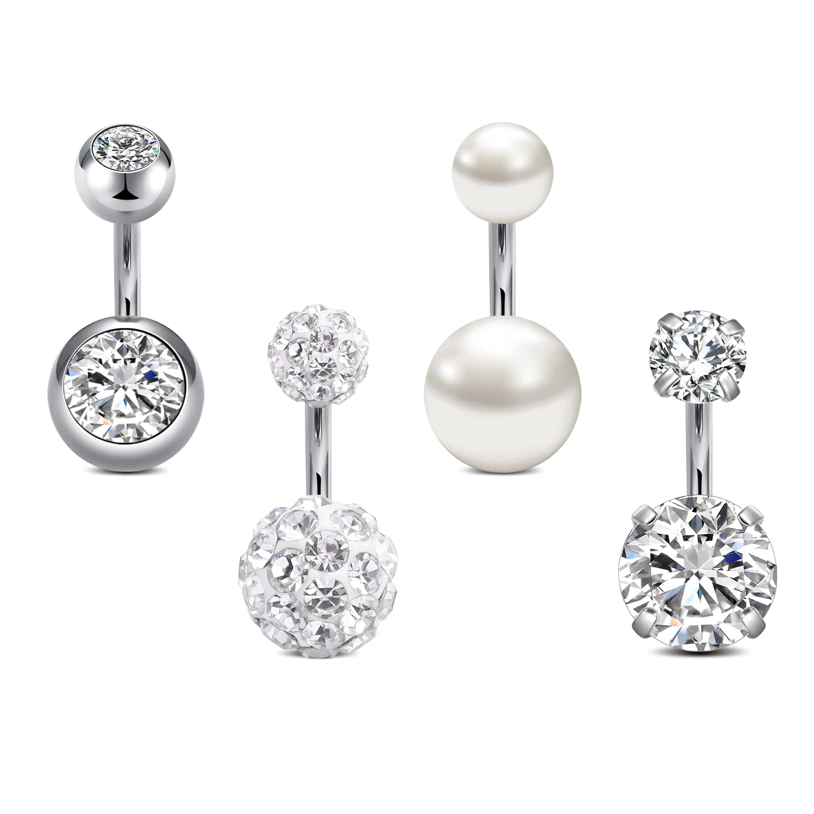 Rajnard Piercing Ombligo14G 6/8/10/12 / 14mm Acero quirúrgico CZ Bead Diamond Ombligo Piercing Joyería para Mujeres Hombres