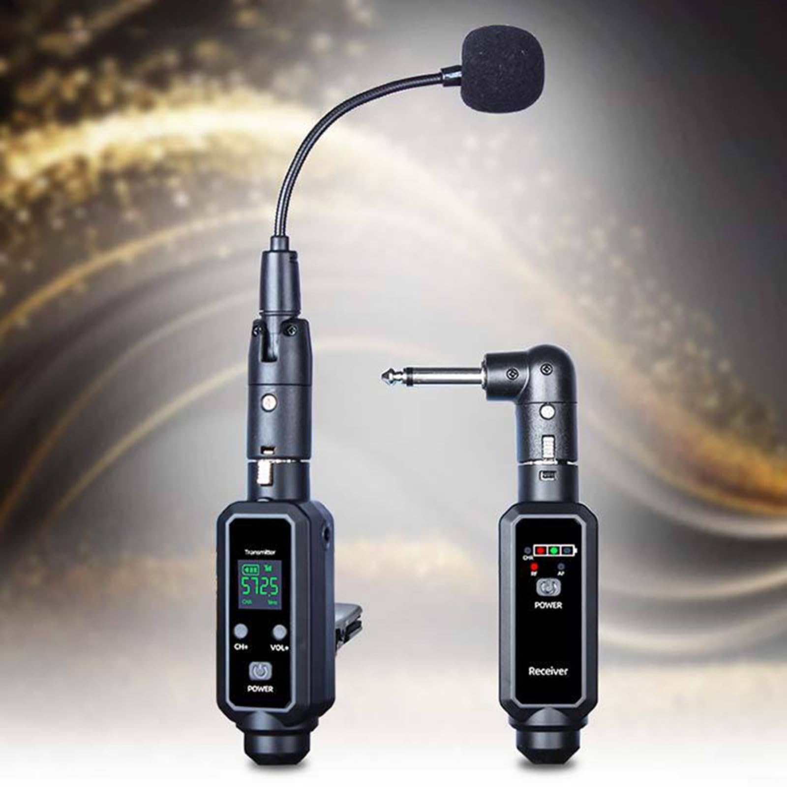 Kabelloses Instrumenten-Mikrofonsystem UHF 570–590 MHz < 6 ms Latenz 800 mAh für Saxophon Trompete Erhu Live Performance Stage schwarz (1 IN 2)