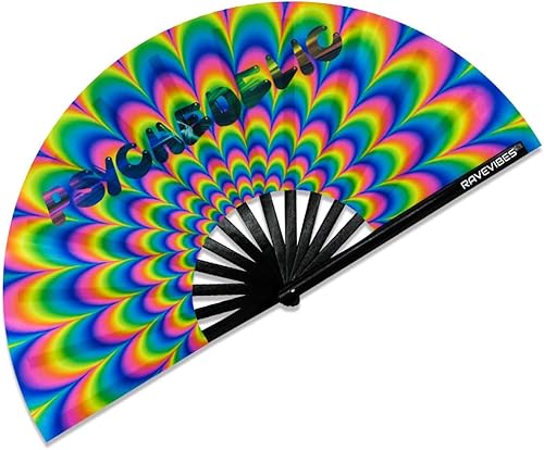 Miniatura 9 de Ravevibes Ventilador de mano plegable grande de 13 pulgadas, ventilador de bambú para festivales de bambú, ventiladores plegables con brillo UV para