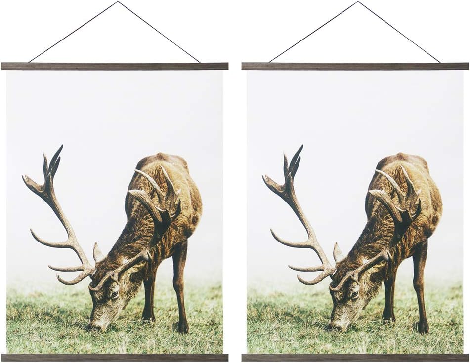 Miaowater 2 Pack Magnetic Poster Frame Hanger,9x9 9x12 9x15 9x20 Light Wood Wooden Magnet Frames Hangers for Photo Picture Art Canvas Print Artwork Wall Hanging Grey 9'' -