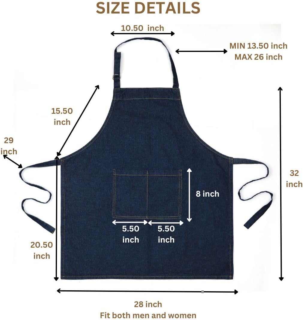 Unisex Adjustable Bib Denim Apron for Family Chef, Kitchen, BBQ and Studio - Washable Cooking Apron for Kitchen and Home - Multi Pockets Art Café Hairstylist Professional Apron Blue Denim - Image 3