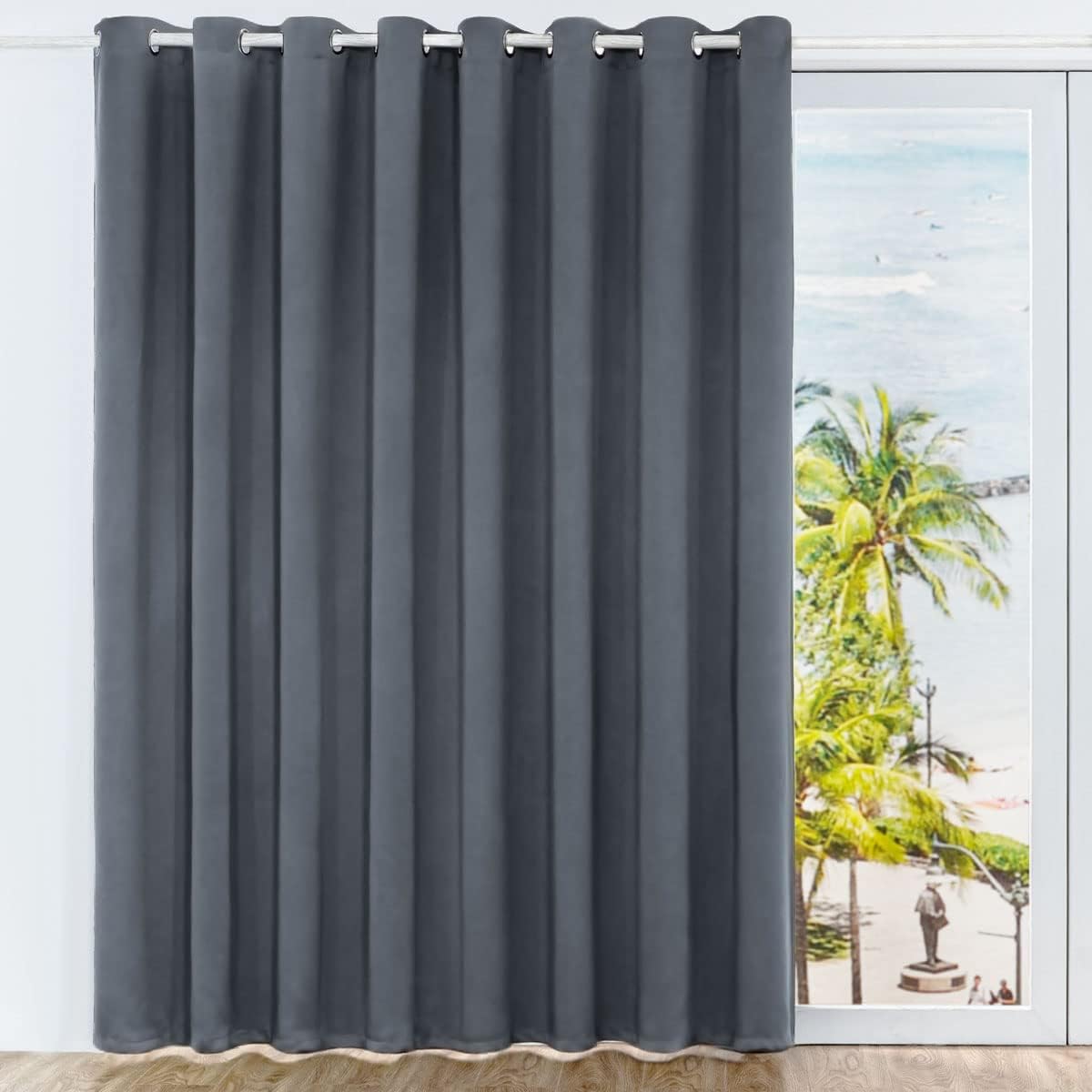LA PALMA Extra Wide Sliding Door Curtains – Blackout Patio Sliding Glass Door Drapes Thermal Insulated for Living Room Dividers for Bedroom Noise Reducing Privacy Grommet Top 1 Panel Dark Grey 106Wx108L