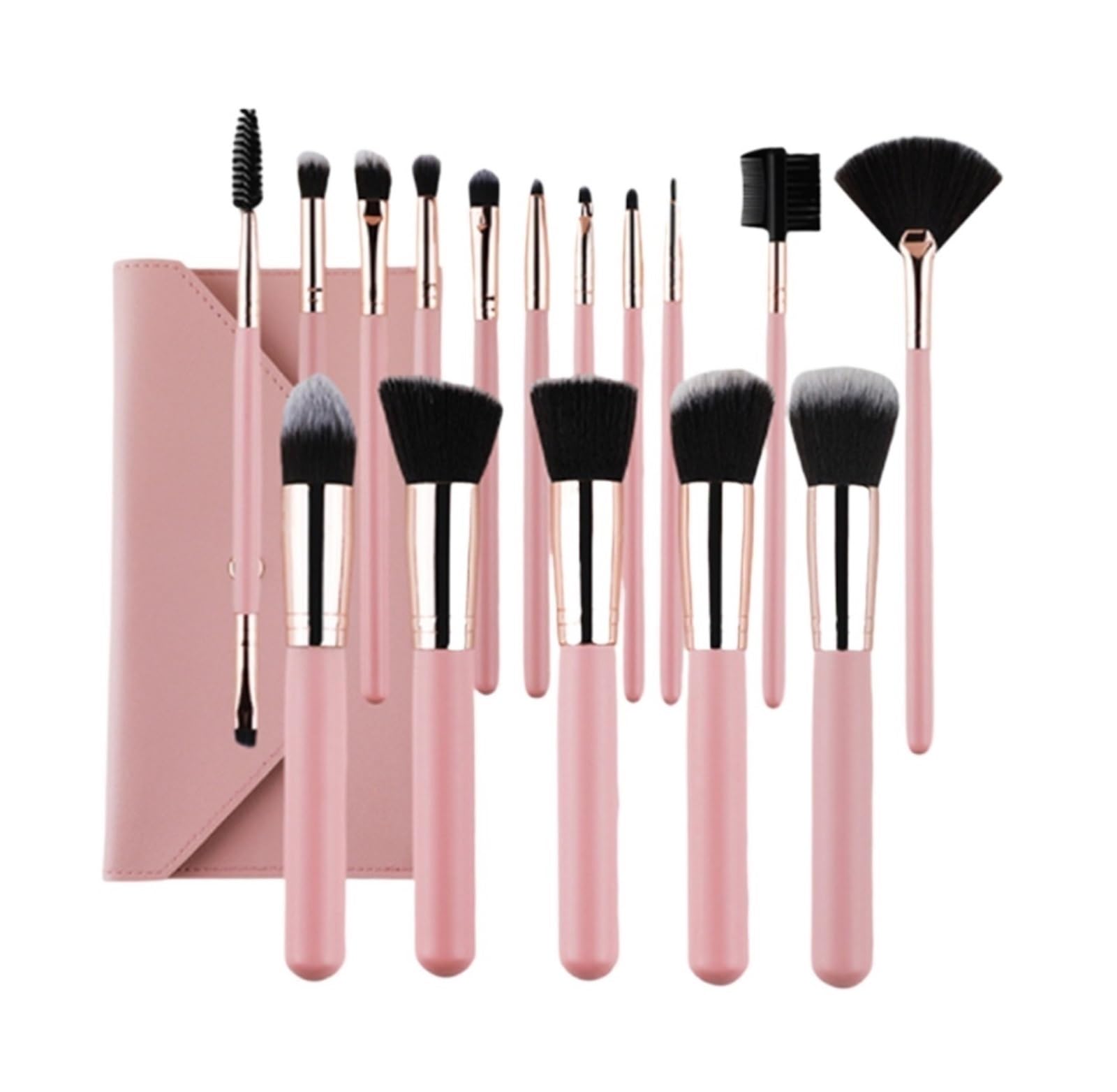 Pędzle do Makijażu Różu Pędzel Do Makijażu Z Różową Drewnianą Rączką, Konturowania Twarzy I Korektora Powiek Delikatne Zestaw(Pink-Brush Pack)