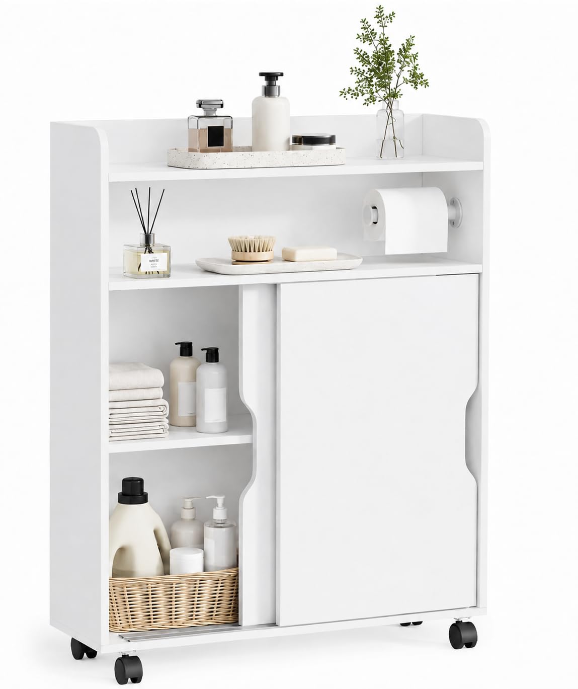APICIZON Badezimmerschrank mit Rollen, Badschrank Schmal, Nischenschrank