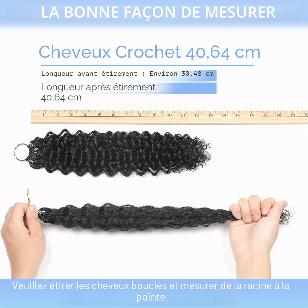Renyarch Feather Crochet Human Hair Bundles 14 Pouces Deep Wave Meche 125g 100 Pcs Noir Naturel Wet and Wavy Invisible Crochet Bouclé Naturel Cheveux Humain Curly