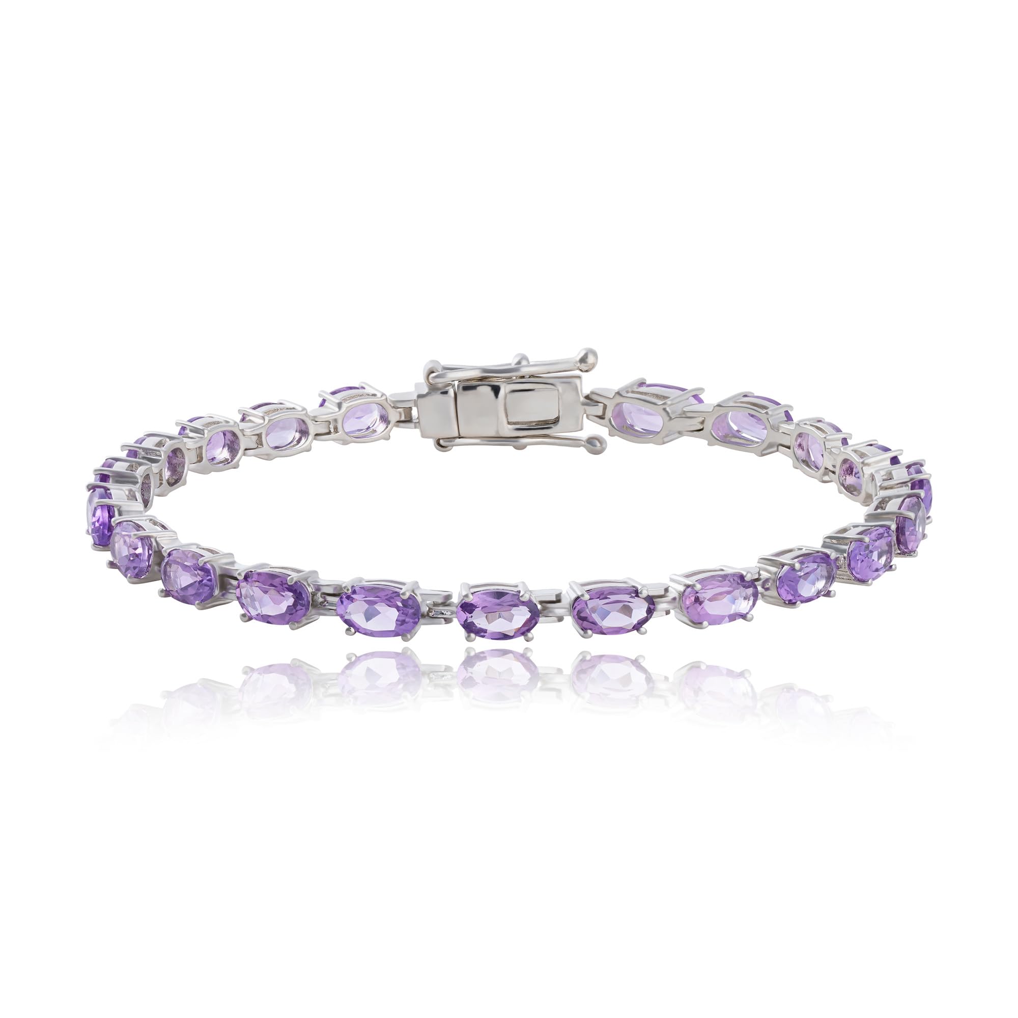 MAX + STONE 925 Sterling Silver Tennis Bracelet for Women with 6 x 4mm Oval Cut Amethyst February Birthstones