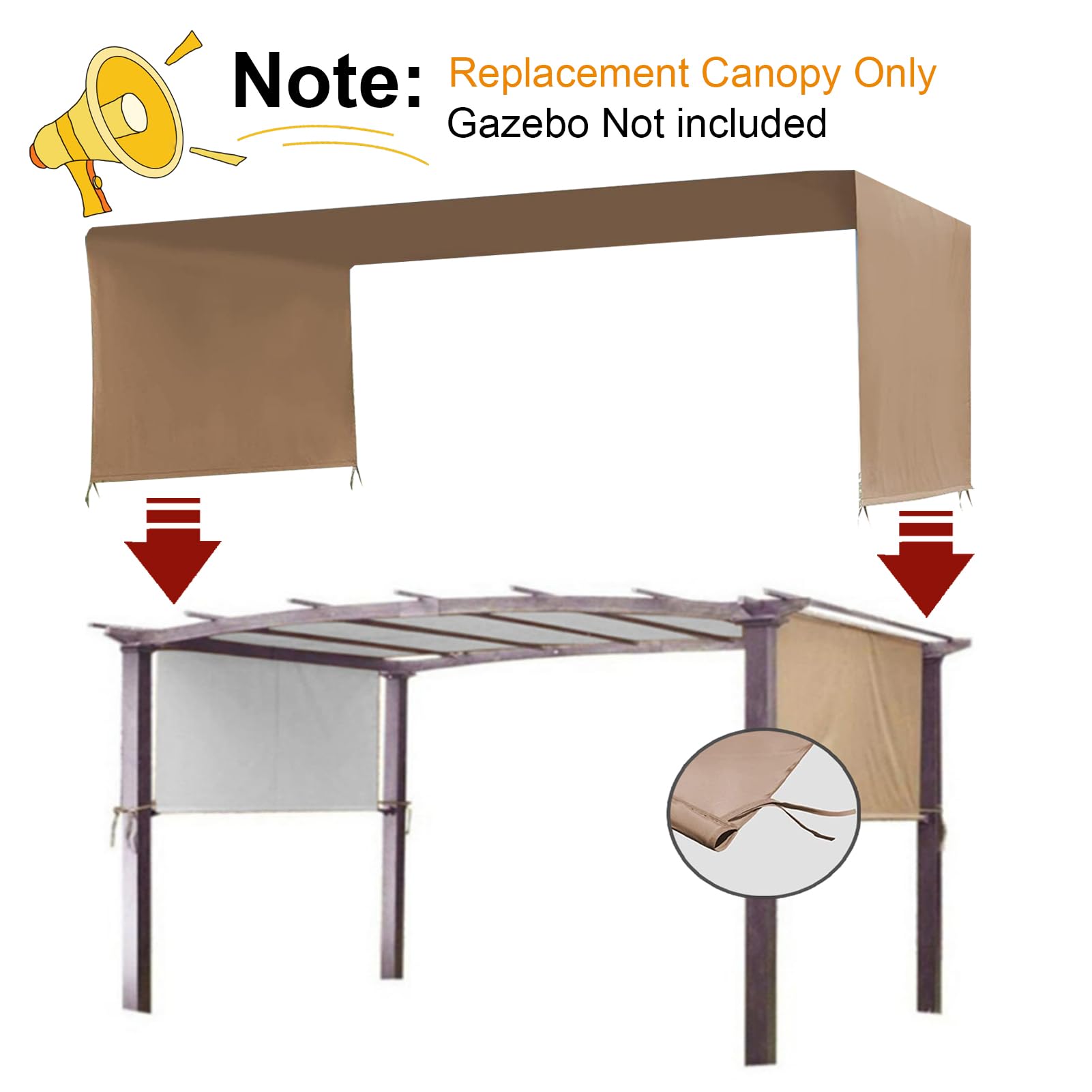 Wodoodporna tkanina wołowa 210D Pera osłona baldachimu na patio, werandę, podwórko, meble rattanowe (4,8 x 2,4 m, szary) - trwały, odporny na promieniowanie UV, łatwy w instalacji