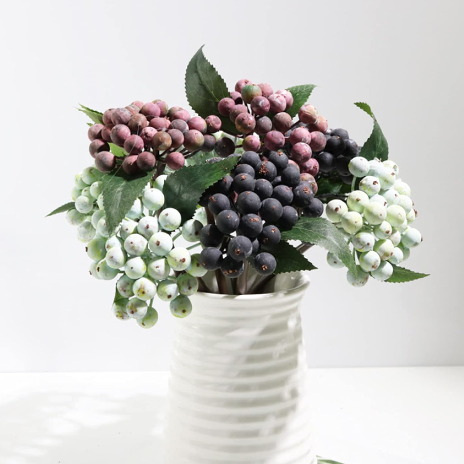 MSUIINT 10 PCS Artificial Berry Branches Floral Berry Fruit Picks, Fake Faux Flowers Floral Picks, Artificial Flower Stems with Leaves for Table Centerpiece Home Vase Decor(Purplish)