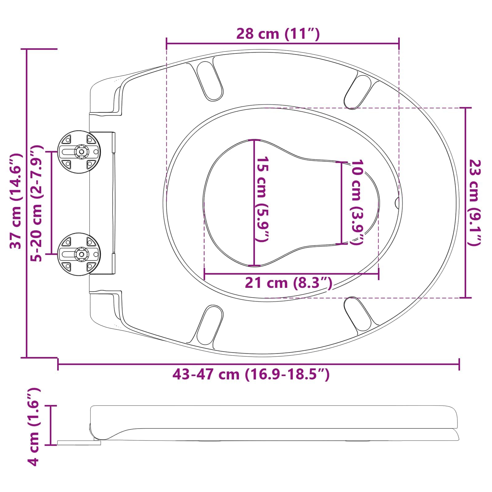 Mangloder - Asiento de inodoro de duroplast blanco de 47 x 37 cm con cierre suave y cierre rápido para cuarto de baño, ovalado con doble tapa para familias, fácil montaje, higiene y sustitución