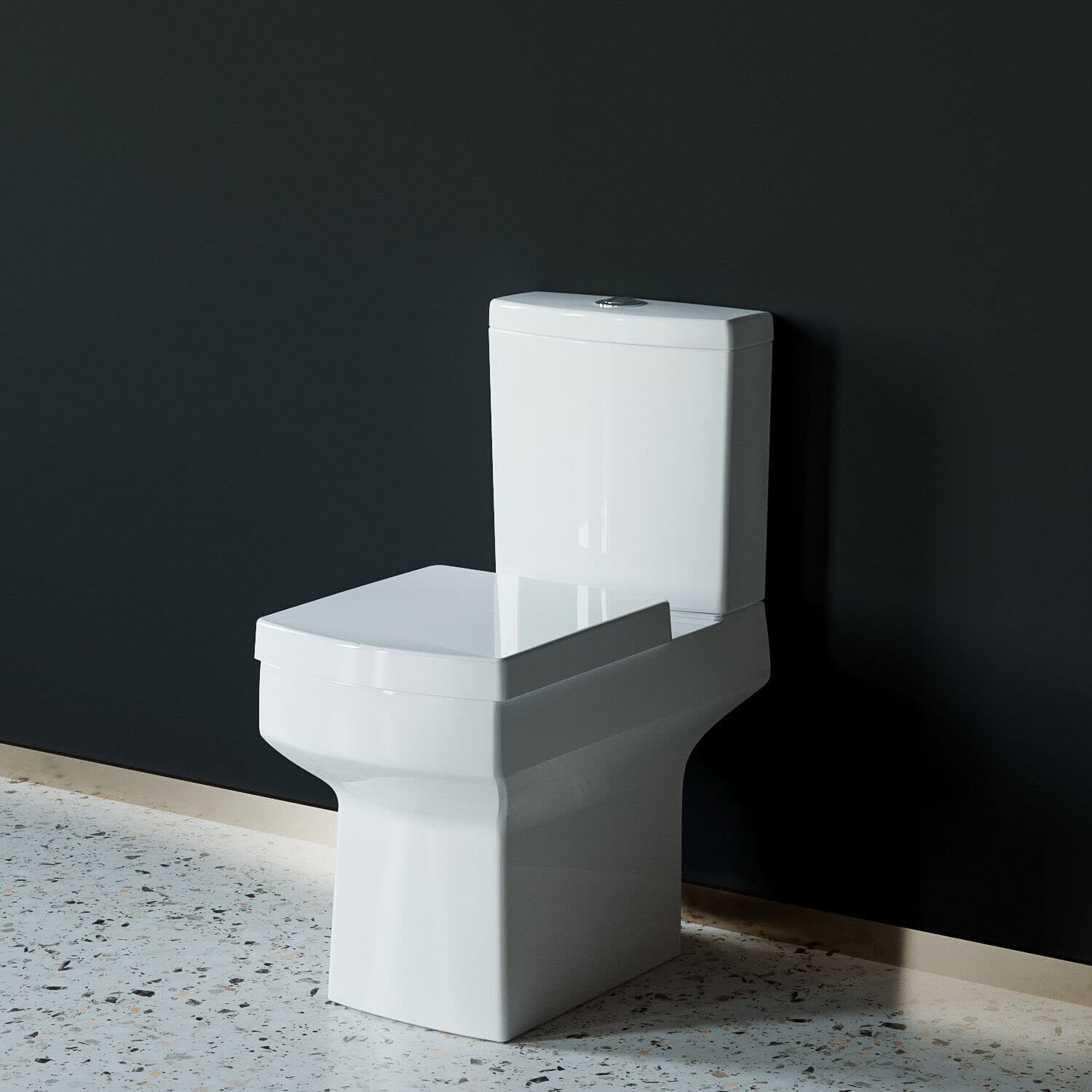 Biubiubath Close Coupled Toilet White Ceramic Square Modern Bathroom Pan & Seat WC Bathroom