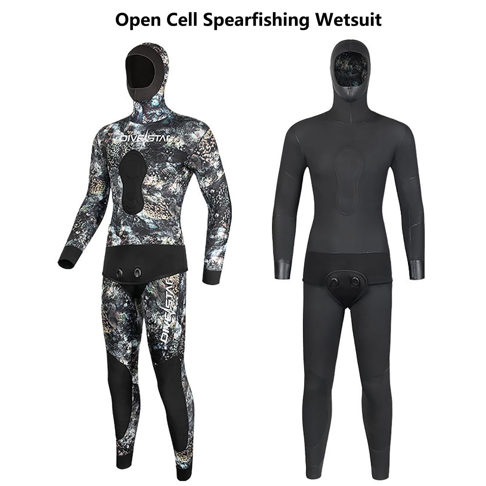 Muta da pesca subacquea in neoprene da 7 mm per uomo, mimetica divisa con cappuccio, imbottitura sul petto per apnea, snorkeling e immersioni in acqua fredda