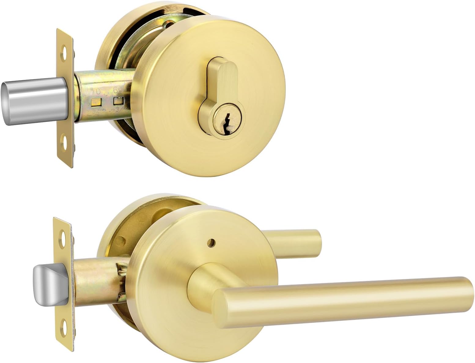 Haidms Gold Exterior Door Lock Set with Deadbolt, Brushed Gold Front Door Handle, Keyed Alike Entry Locksets, Heavy Duty Zinc-alloyed Front Door Lock (1 Pack)
