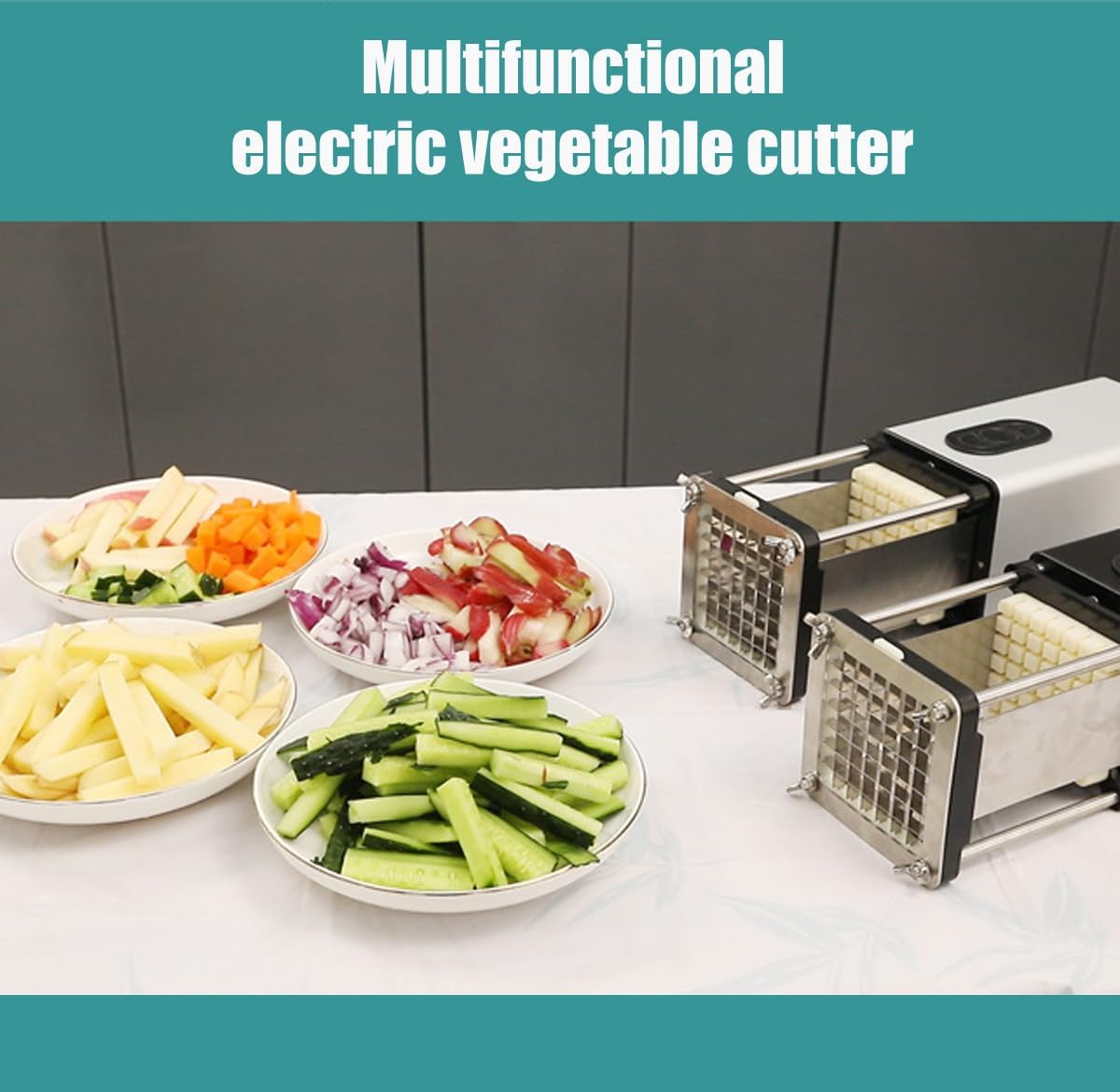 GERRIT Electric French fries cutting machine, household multifunctional electric French fries machine, potato slicer, button control, low noise, stainless steel French fries cutting machine