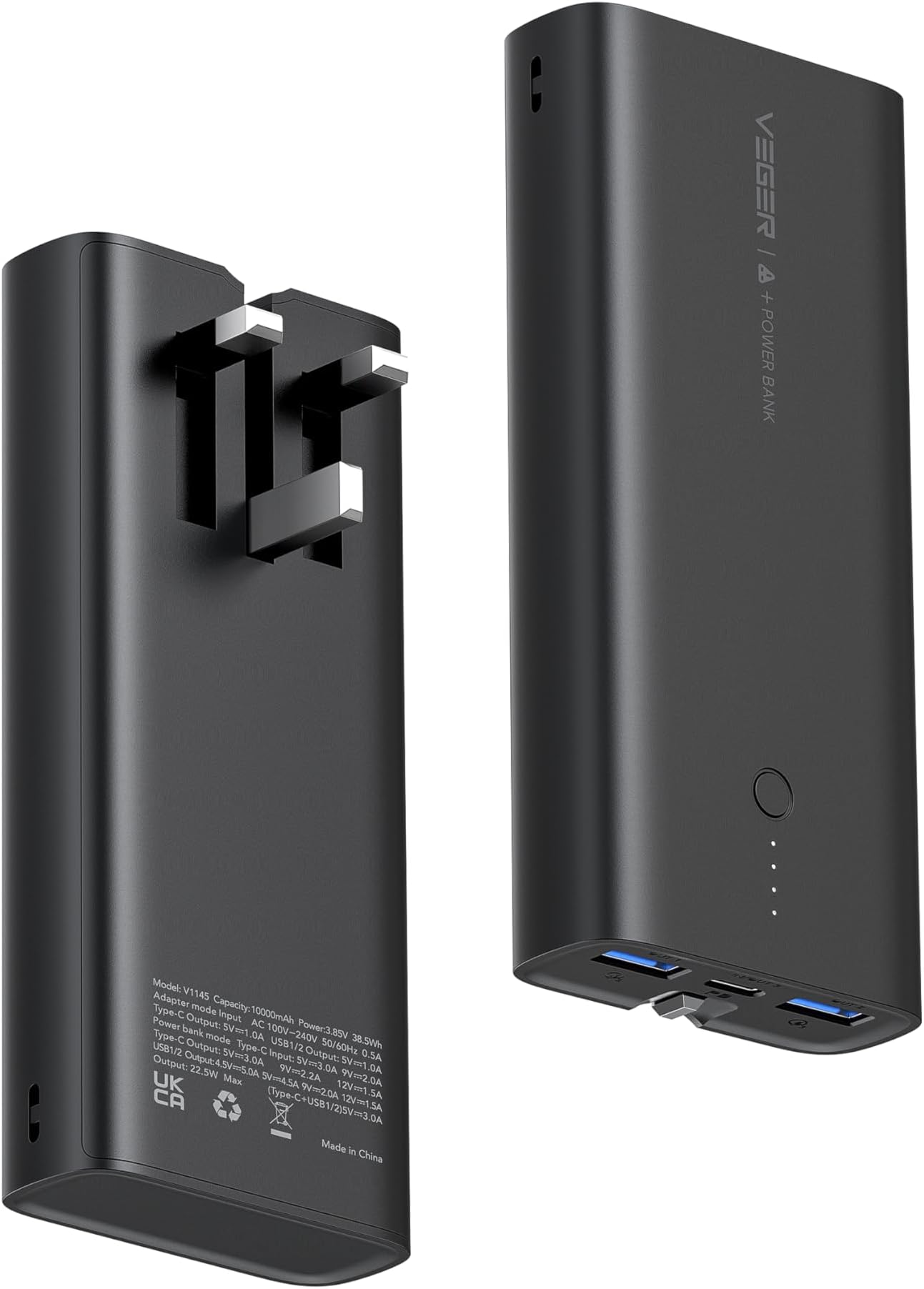 Power Bank 10000mAh, 22.5W Fast Charging Portable Charger Built-in Cables & AC Wall Plug with USB-C & 2 USB Outputs,1 Inputs,LED Lights, Phone Charger for iPhone/Google/LG/Android etc