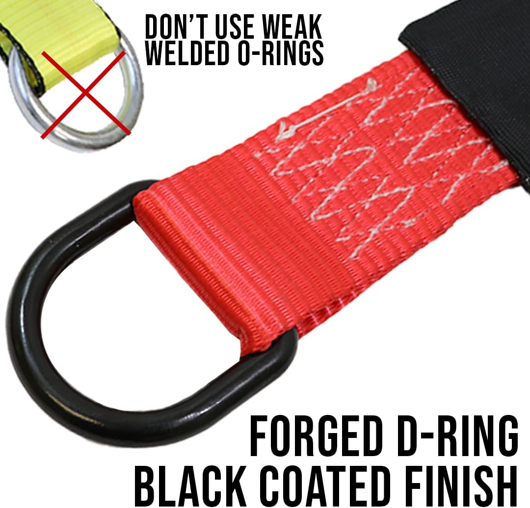 Boxer Pro 2 in x 10 FT Red Lasso Tow Strap with Forged D Ring – Protective Sleeve – Car Tie Down, Auto Hauler, Auto Transport – 10,000lbs - 10 Pack