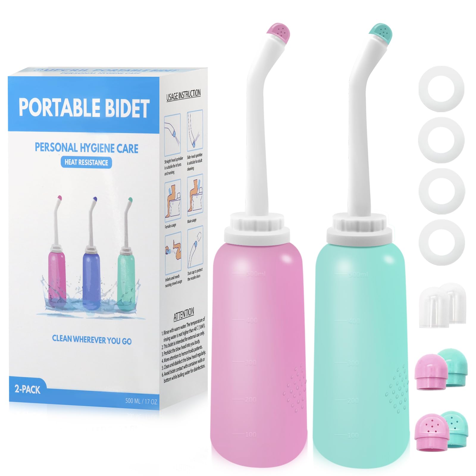 RUFCRILPeri Bottle, Portable Travel Bidet with Carry Bag, TPE Material Can Be Boiled, 500ml Capacity with 2 Sealing Ring,Essentials for Postpartum Perineal Care,Hemorrhoid Treatment,New Baby
