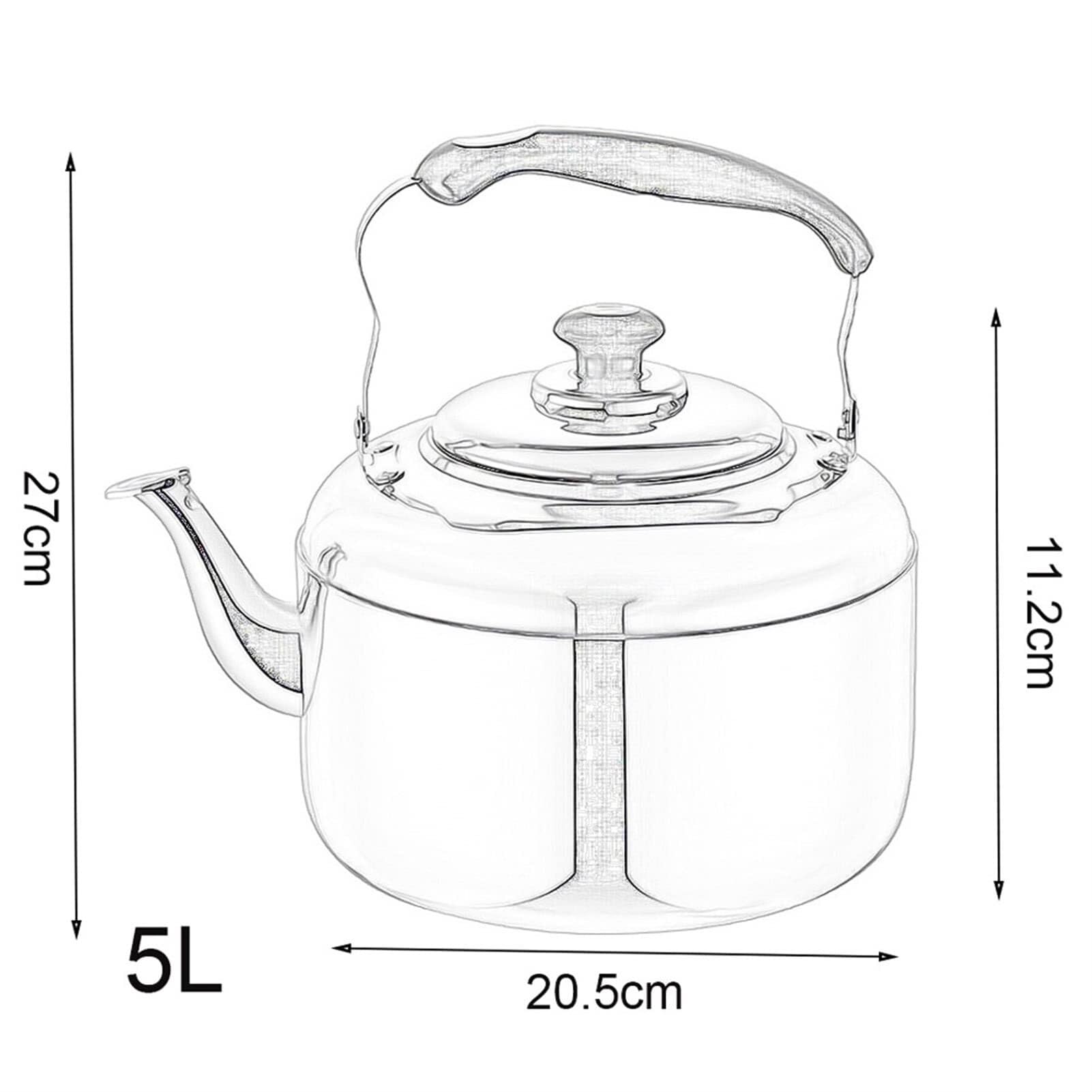 Czajnik Piszczący z Nierdzewnej Stali 304 - Ergonomiczny Czajnik na Palenisko do Palenisk Indukcyjnych, Gazowych, Elektrycznych i Halogenowych(5L)