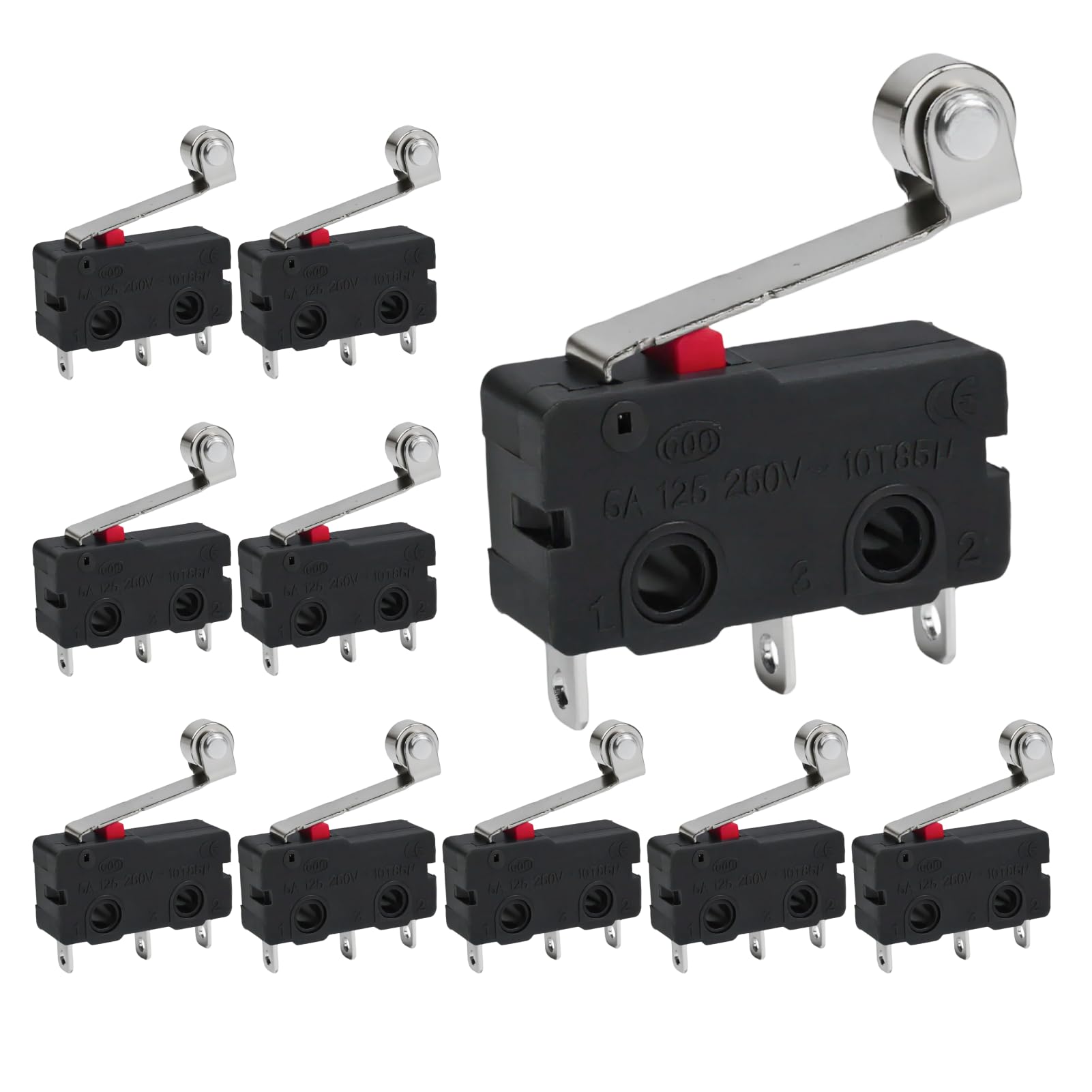 10x Mikroschalter SPDT 5A 250V Mit Rollenhebel – Endschalter 3-polig 1NO 1NC, Für Maschinen & Automatisierung