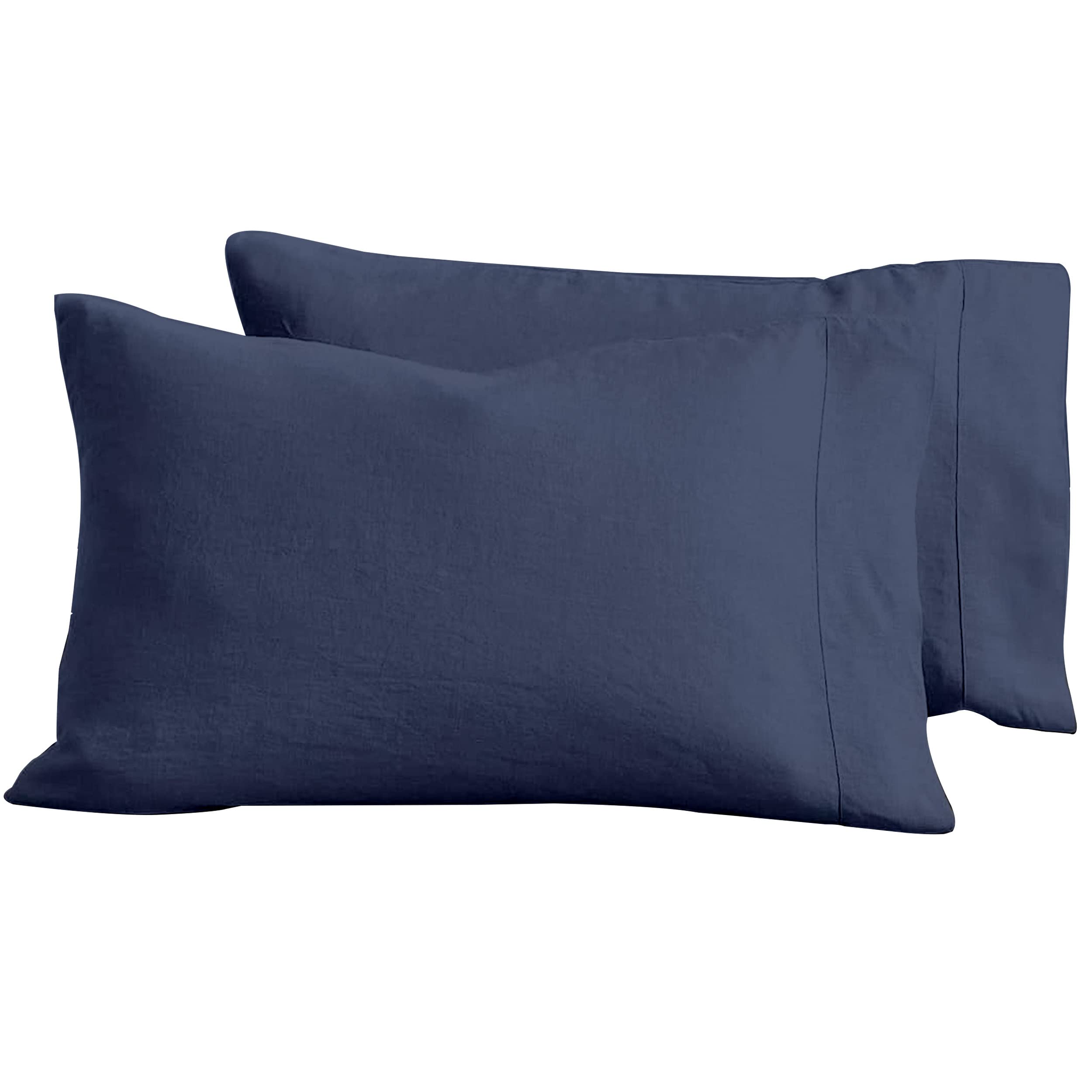 Baloo 100% French Linen Pillowcases - Set of 2 (Navy - 20"x30" - Standard Size), Standard, 20x30 inches