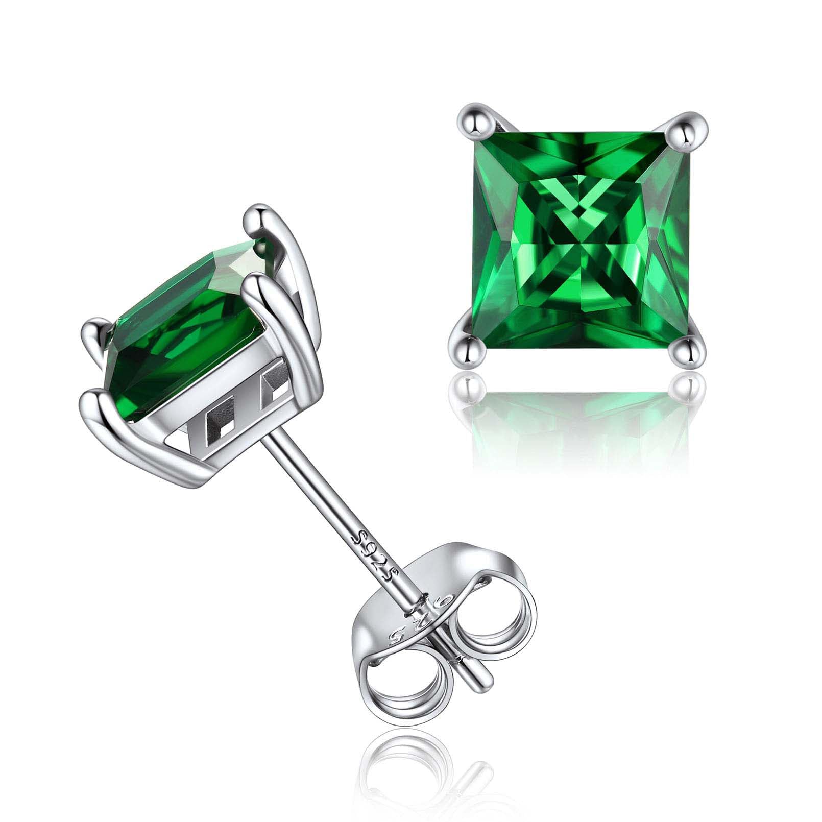 925 Sterling Silver Earrings Sparkling Heart/Round/Princess Cut Birthstone Earrings for Women Birthday Jewelry with Gift Box