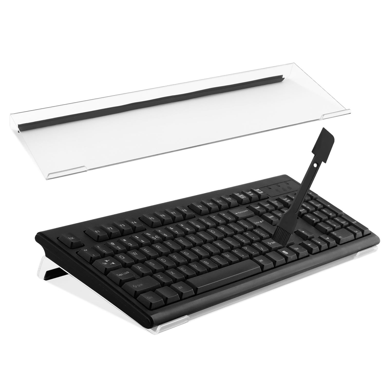 LOQJSS Computer Keyboard Stand with Cleaning Brush,Acrylic Tilted Keyboard Holder,Keyboard Stand Riser for Easy Typing&Working, Acrylic Keyboard Tray Holder for School Home Office