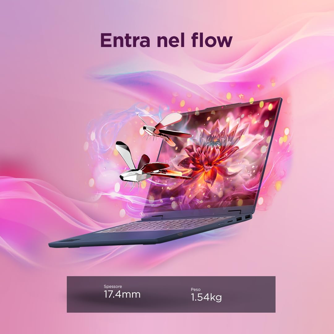 Lenovo IdeaPad 5 2in1 Notebook Display 14" Touch IPS, AMD Ryzen 7 250, RAM 16GB, 512GB SSD, Digital Pen inclusa, Windows 11, Tastiera italiana QWERTY, Chassis in alluminio - Caricatore non incluso