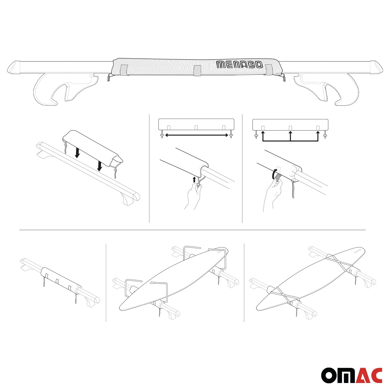 Menabo Surfbretträger Dachträger Softdach Windsurf Pad Kajak Snowboard 2X