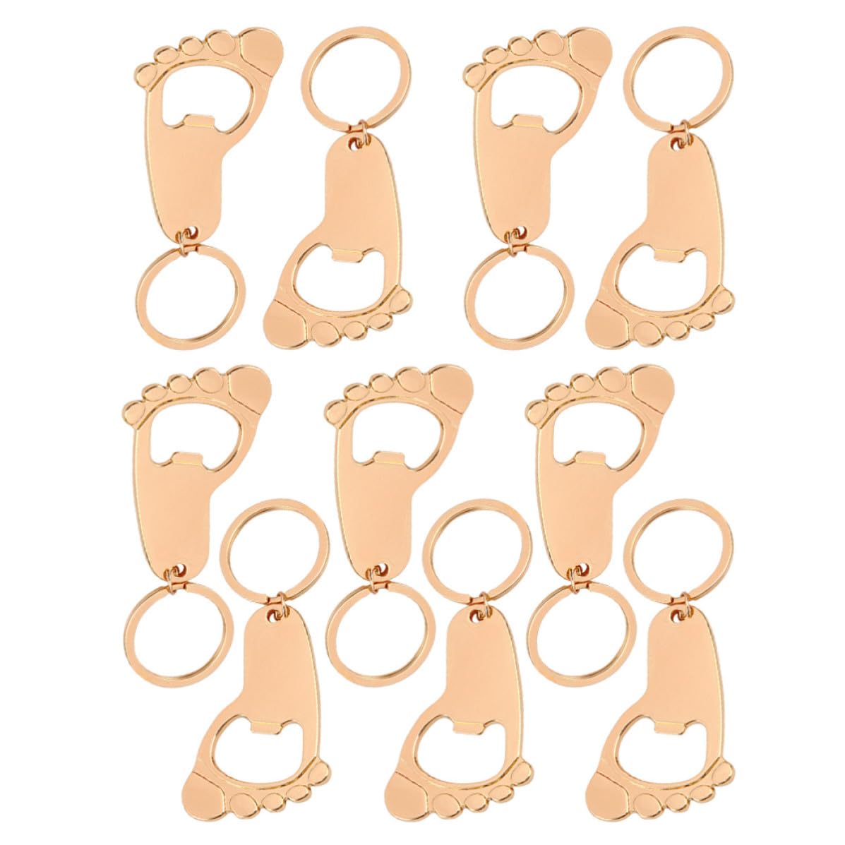 10 Llaveros de Huella Abrebotellas de Metal Dorado para Recuerdos de Baby Shower