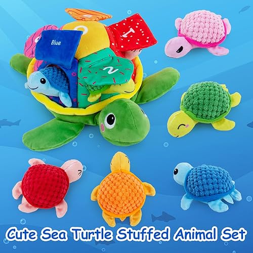 Miniatura 7 de teytoy Juego de animales de peluche de tortuga marina con 5 bebés en el interior, animales de peluche pequeños suaves y tiernos, regalo ideal para