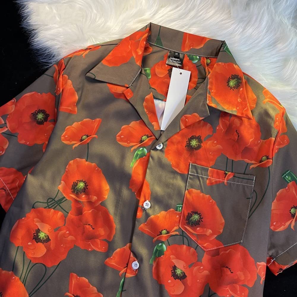 Chemise à manches courtes, collection Beachwear. Imprimé tropical et col cubain., blanc crème