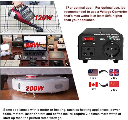 Miniatura 5 de Yinleader Transformador de voltaje europeo de 110 V a 220 V, convertidor elevador de 500 W, 110120 voltios a 220230240 voltios o reductor de 220 a