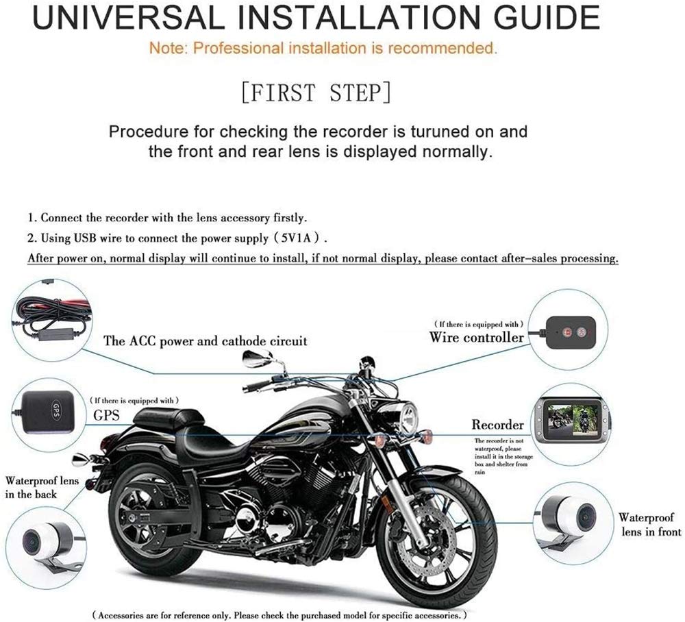 Cámara de grabación de motocicleta, impermeable, frontal y trasera, cámara dual de vídeo HD 1080p