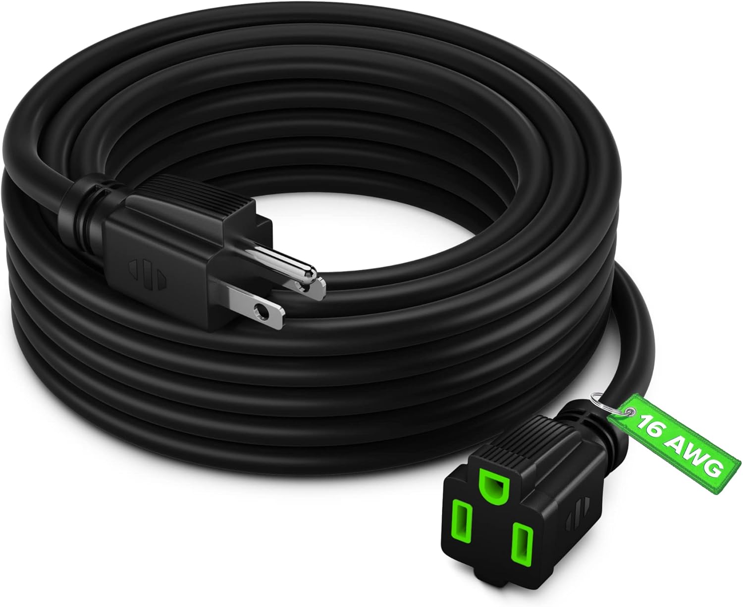 Extension Cord 30 Ft Black Power Cords Indoor / Outdoor 16 Gauge Wire Heavy Duty ETL Listed (30Ft) - - 