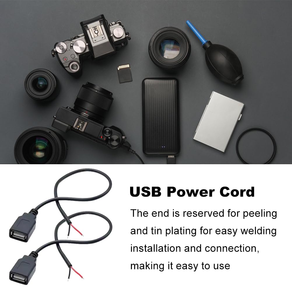6x USB-Buchsen-Kabel 2-polig – 30 Cm, 22 AWG, 5V 3A, Löbbar Für Reparaturen & DIY