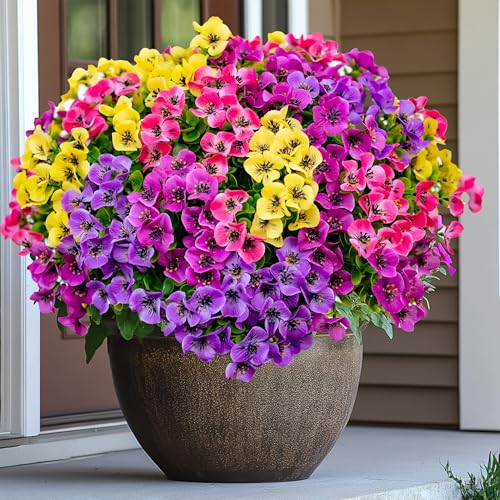 AXYLEX Artificial Pansies Outdoor, 16 Bundles Fake Plants (Yellow Mix)
