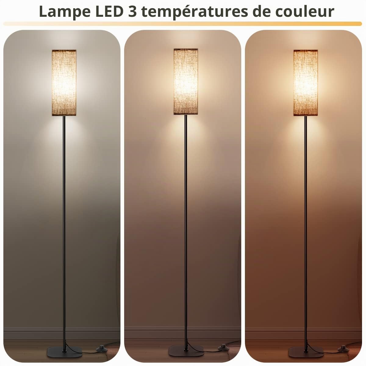 IPARTS EXPERT Lampadaire LED Réglable 3 Temp dimmable LED，67" haut | Réglable, design épuré. Parfait pour lecture, chevet, salon, chambre, bureau.