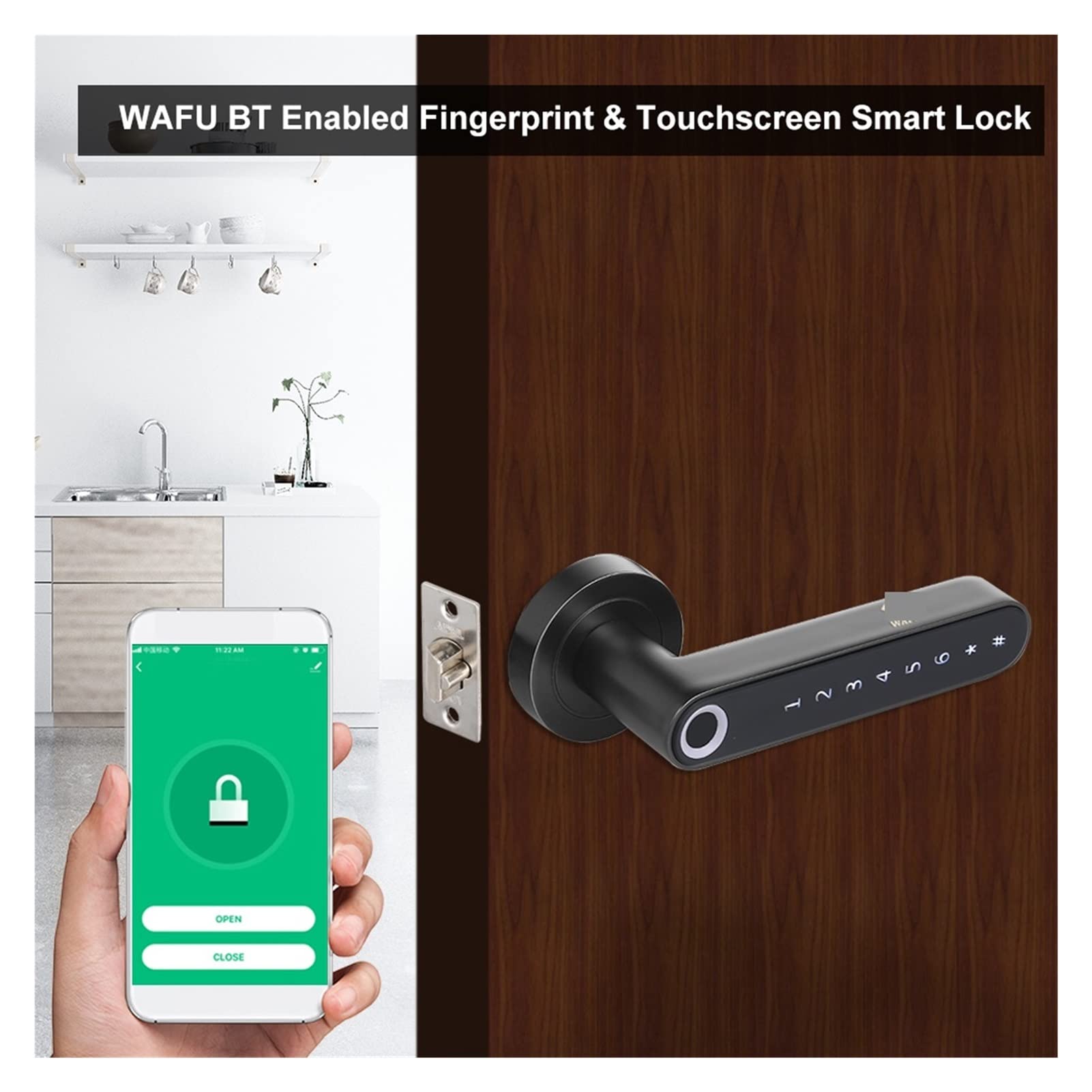 Cerradura inteligente, WF-016 Bloqueo de la puerta electrónica huella dactilares contraseña inteligente mango Aplicación Desbloquear soporte entrada sin llave(Silver)