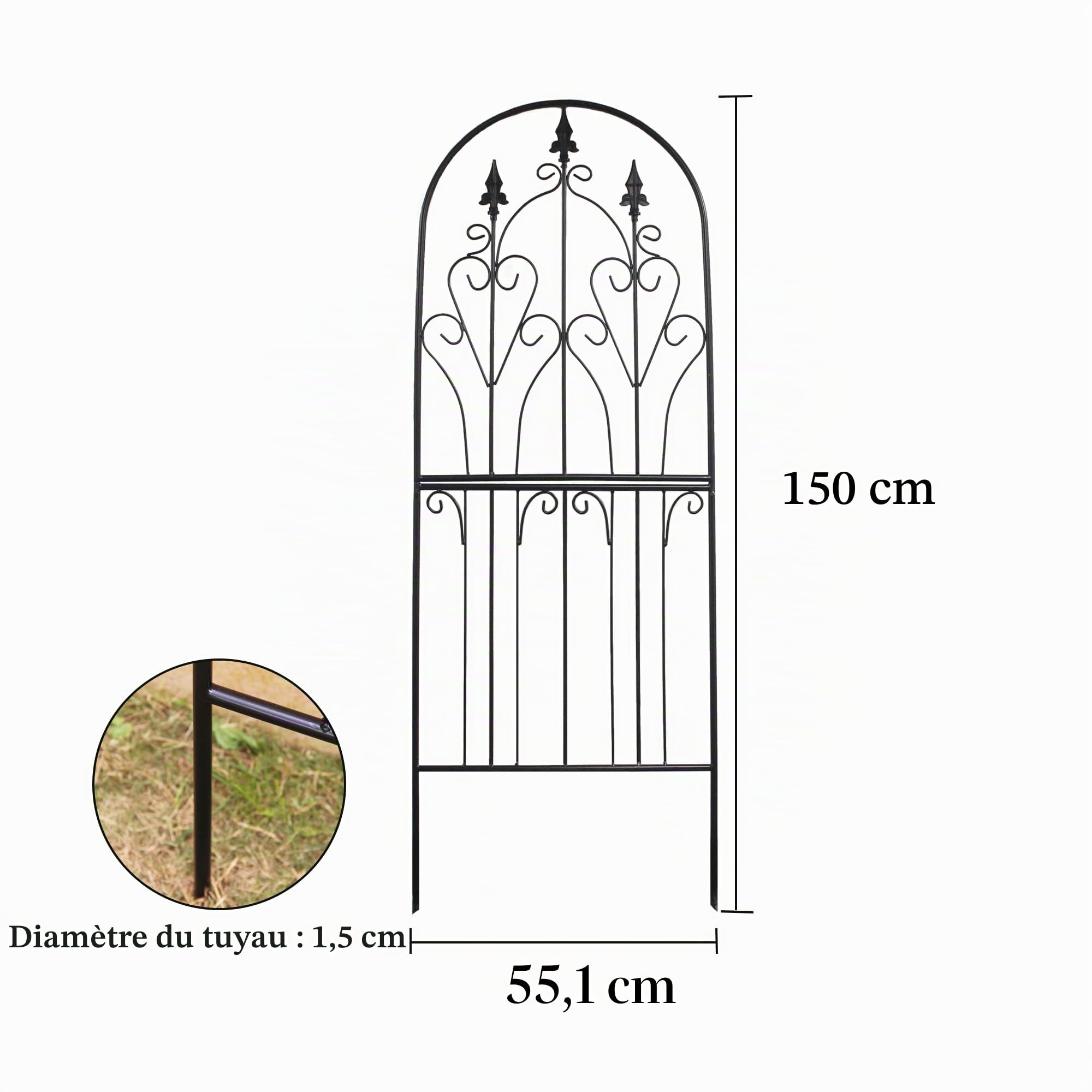 Treillis pour Plantes Grimpantes 150 cm x 55 cm x 1,3 cm Métal Design Unique Structure Décorative de Jardin Résistante aux Intempéries Treillis Extérieur Décor Fleures Roses Vignes Lierre Clématites