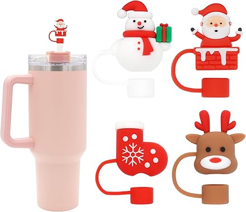 Funda de popote para copa Stanley, 4 piezas de popote de silicona compatible con vaso Stanley de 40 onzas, tapa de popote reutilizable para popotes