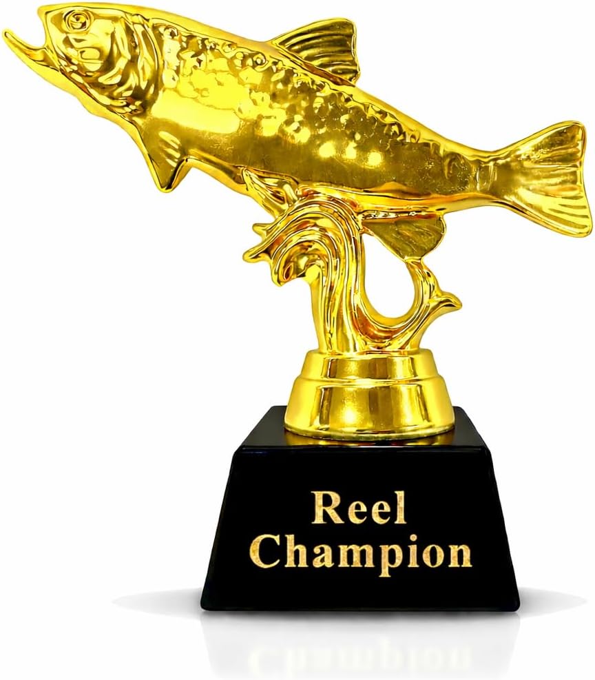 Vaulted Skulls & Co Mini Fish Trophy | Reel Champion Trophies | Golden Fishing Trophy | Small Fish Trophy | Fish Derbies & Fishing Tournaments Award | Small Fishing Prizes | Gold/Black | 3"